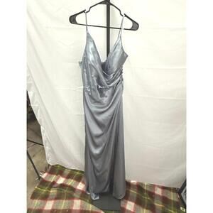 Elegant Silver Satin Women's Maxi Dress with Spaghetti Strap Galina Size 12